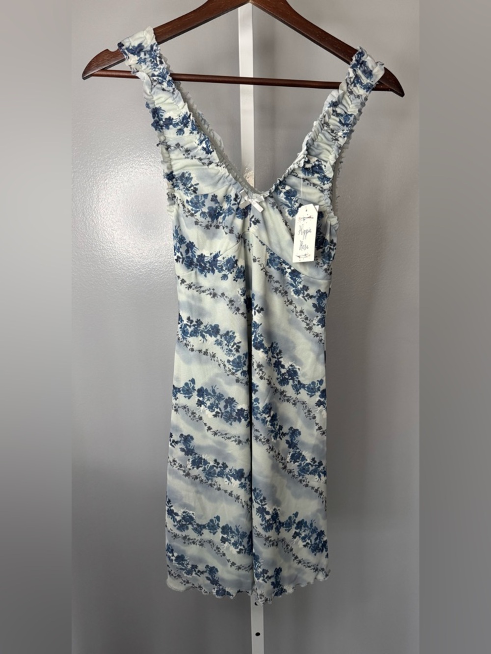 Hippie Rose Floral Midi Dress XS Blue Grey Stretch Cottagecore NWT